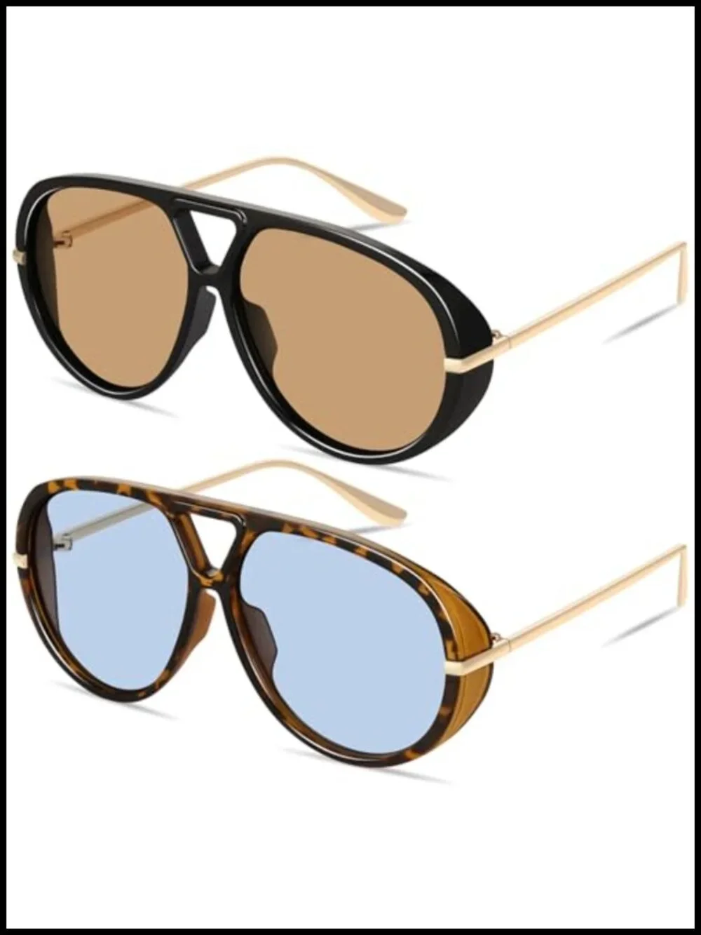 Retro Oversized Aviator Sunglasses Metal UV400 Protection 2-pack Beach